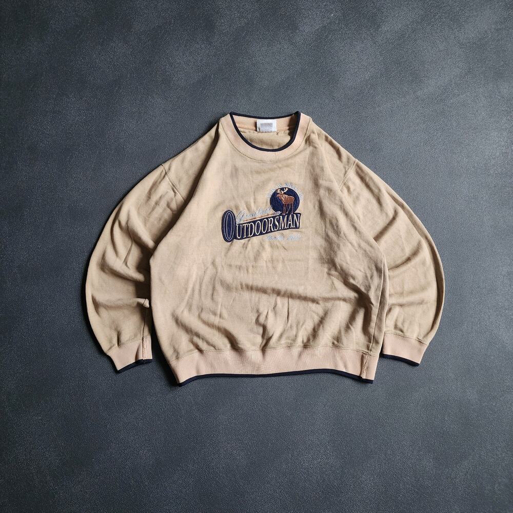 Vintage 90's Greatest Outdoorsmen Nature Beige Pullover Sweatshirt Large